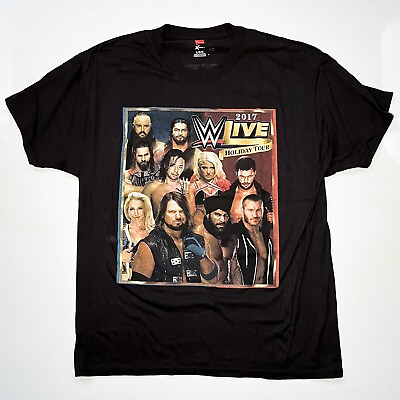 #ad WWE Authentic Wear LIVE HOLIDAY TOUR 2017 T Shirt Men#x27;s Size Large VIP Hanes WWF $11.69
