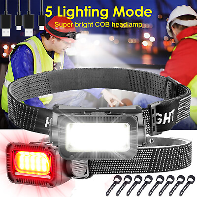 #ad 2pack Super Bright COB LED Headlamp Rechargeable Waterproof Headlight Work Light $25.99