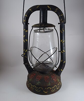 #ad #ad Antique Folk Art Painted Dietz Monarch Oil Kerosene Lantern $60.00