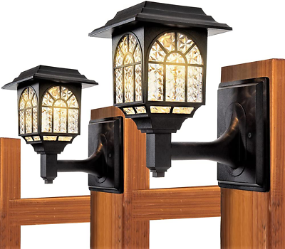 #ad Solar Wall Lanterns Outdoor Waterproof LED Solar Deck Fence Lights 2 Pack New $27.67
