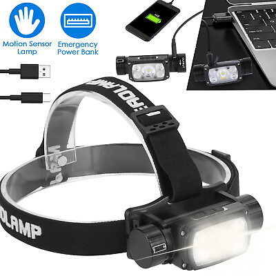 #ad Rechargeable Motion Sensor Headlamp Phone Charging Torch Flashlight Headlight $17.39