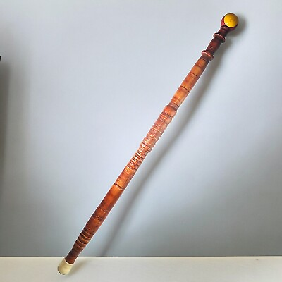 #ad Vtg 39in Red Antique Billiard Ball Pool Swagger Walking Stick Cane Carved Ornate $52.50
