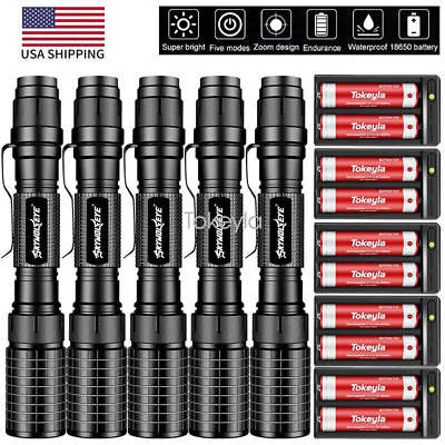#ad 1 2 3 5 Pack Super Bright Flashlight Tactical Led Rechargeable Torch Zoom Lamp $9.98