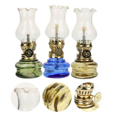 #ad Rustic Glass Oil Lamps 3 Vintage Kerosene Lanterns for Indoor Use $26.28