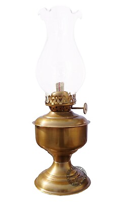 #ad Antique Brass Table Lantern Glass Oil Lamp 9.5 Inch Collectible Home Decorative $33.00