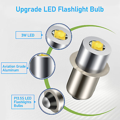 #ad 2 4x P13.5S LED Flashlight Bulb Upgrade DC 6 24V White Light Super Bright 6500K $9.49