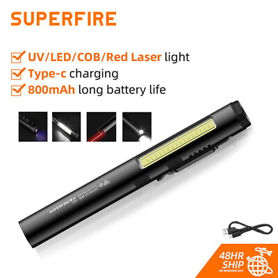 #ad SUPERFIRE Pen Pocket Torch Rechargeable Flashlight Lantern Lamp LED COB UV J01 $16.49