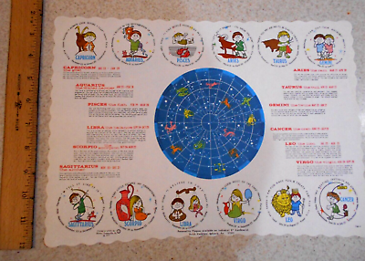 #ad #ad Vintage Zodiac 1971 Paper Restaurant Placemat Mid Century Royal Coatesville PA $18.99