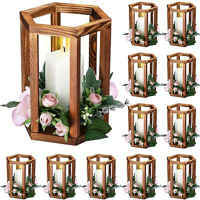 #ad Beeveer 12 Pcs Wooden Candle Lantern Hexagon Wedding Lantern Centerpiece Wood... $215.04