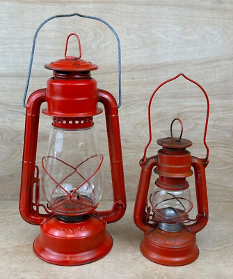 #ad Lot 2 Dietz Kerosene Red Railroad Lanterns #20 Junior WPS amp; Winged Wheel #350 $69.00