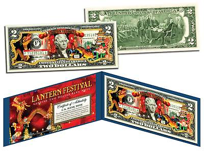 #ad Chinese LANTERN FESTIVAL Colorized $2 Bill US Legal Tender Currency Lucky Money $13.95