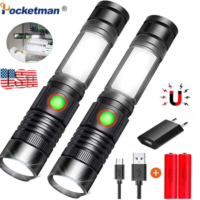 #ad 2X Powerful 75000LM COBLED Flashlight Rechargeable 4Modes Zoomable Torch $17.95