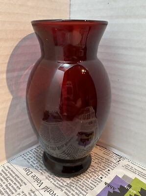 #ad Vintage Anchor Hocking Vase Ruby Red Depression Glass Bud Bouquet Vase 6 3 8” $16.00