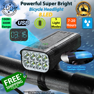 #ad NEW Bicycle Headlight 8LED Flashlight Rechargeable Strong Battery with indicator $78.49