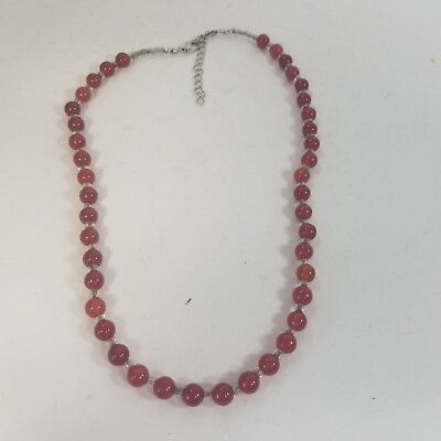 #ad Red Glass Bead Clear Spacers Necklace 23quot; $19.99