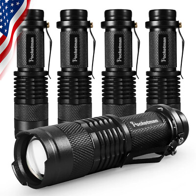 #ad 4PCS Mini Black Tactical Flashlight LED Flashlight Zoomable Torch for Emergency $10.89