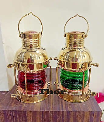 #ad SET OF 2 Nautical Vintage Brass Finish Red amp; Green Oil Lantern Ship Oil Lamp Gft $144.76
