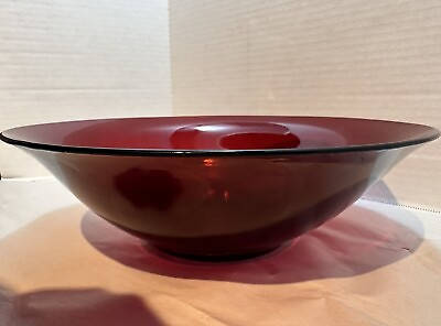 #ad Vtg Anchor Hocking Ruby Red Glass 11.5quot; Serving Salad Fruit Bowl Centerpiece $20.00