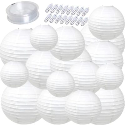 #ad White Paper Lanterns with Lights 16pcs 6quot; 8quot; 10quot; 12quot; Hanging Decorative Ch... $45.22