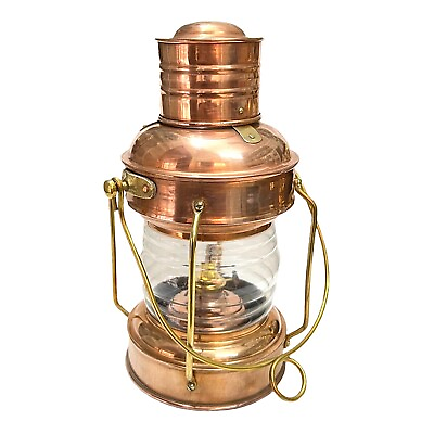#ad Antique Brass Copper Oil Lanter Lamp Nautical Brass Oil Burner Antique Lantern $66.01