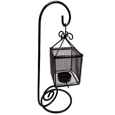 #ad Vintage Hanging Lantern for Votive Candle Antique Look Black Metal Stand Basket $16.00