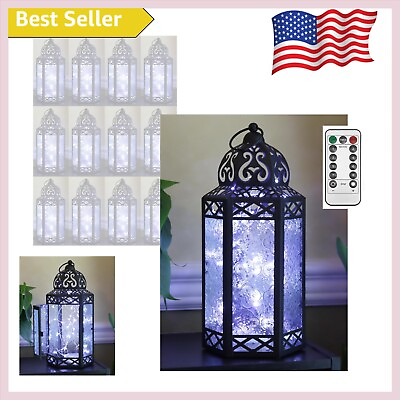#ad Large Moroccan Candle Lantern with LED Fairy Lights Elegant Outdoor Lighting $59.99