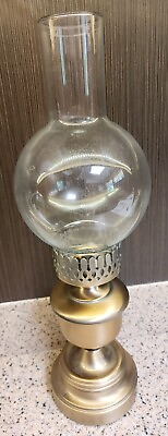 #ad Vintage 15.5quot; Brass Candle Holder Lantern Clear Glass Globe Chimney $82.44