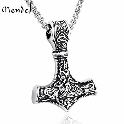 #ad #ad MENDEL Mens Stainless Steel Norse Viking Thors Hammer Mjolnir Pendant Necklace $10.99