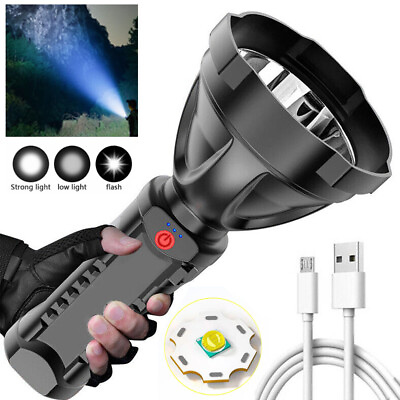 #ad High Power 200000LM LED Flashlight Super Bright Torch USB Rechargeable Spotlight $12.99