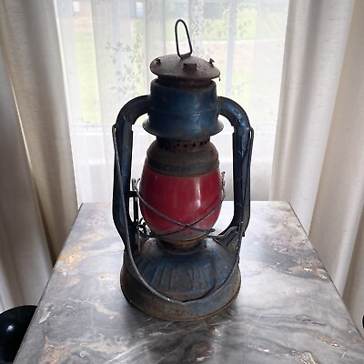 #ad Vintage Antique Dietz Little Wizard Blue Lantern Red Globe Hazard Train Warning $62.00