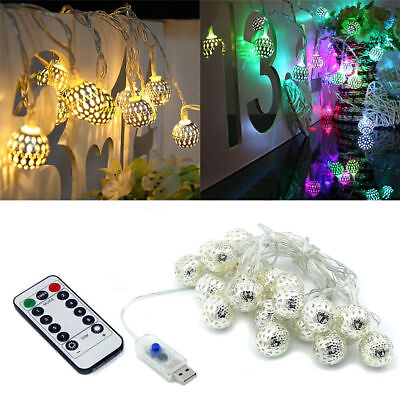 #ad 20LED USB In Outdoor Moroccan Globe Lantern LED Fairy String Wire LightsRemote $14.79
