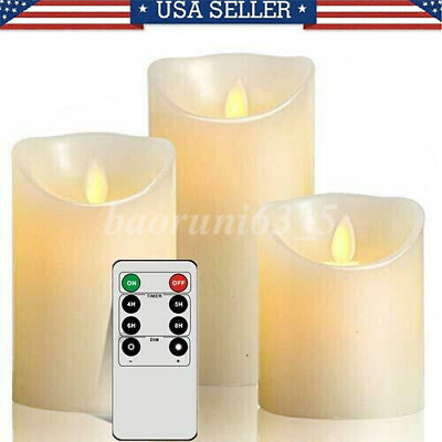 #ad 3 PCS Flameless Pillar Candle Flickering Moving Wick LED Candles Remote Control $16.56