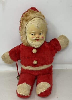 #ad Vintage Santa Claus Rubber Face Plush Doll Red Antique $50.00