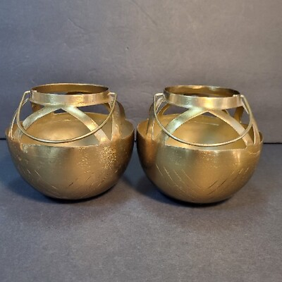 #ad #ad 2 Nate Berkus Gold Tone Votive Candle Lantern Holders Cutout Etched W Handles $12.00