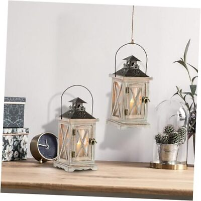 #ad Set of 2 Farmhouse Decorative Candle Lanterns Indoor 2 Pcs 11quot; amp; 11“ Nature $62.38