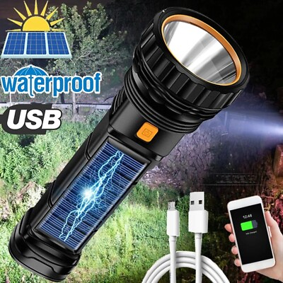 #ad #ad LED Solar Tactical Flashlight Rechargeable Torch Outdoor Camping Lantern Light $8.49