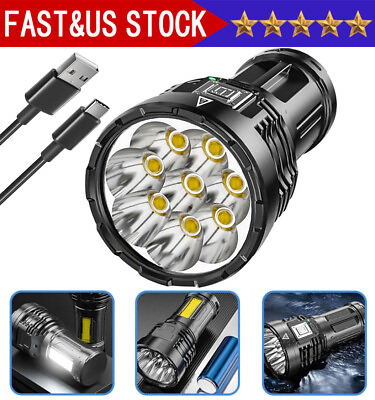 #ad Super Bright 12000000LM Torch 8 LED Flashlight USB Rechargeable Tactical lights $10.59