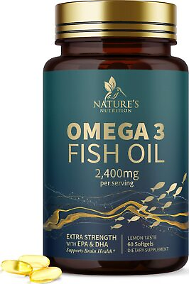 #ad Omega 3 Fish Oil Capsules 3x Strength 2400mg EPA amp; DHA Highest Potency $23.62
