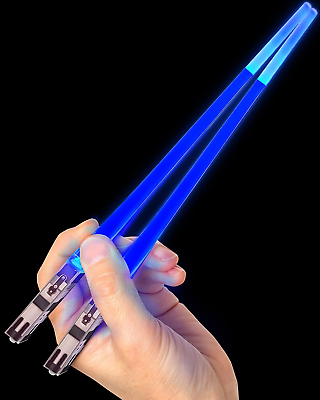 #ad Lightsaber Chopsticks Light up Saber Led 1 Pair BLUE Food Grabbing Tips $9.99