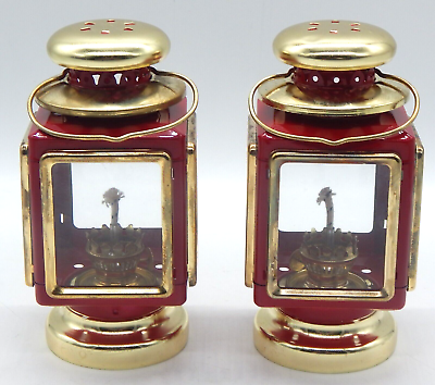 #ad 2 Vtg Red Metal Brass NEW Carriage Hurricane Kerosene Oil Lanterns Lamps $65.00