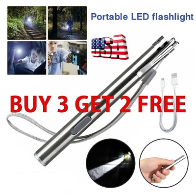 #ad 5quot; LED USB RECHARGEABLE MINI FLASHLIGHT Stainless Steel Pen Light 1000 Lumens $5.99