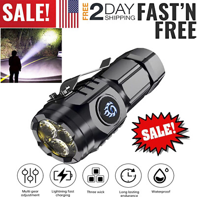 #ad US 2000 Lumens Super Bright LED Flashlight Tactical Rechargeable Work Lights New $12.13