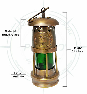 #ad #ad Antique Brass Minor Oil Lamp Lantern Lighting Green Color Lamp $39.00
