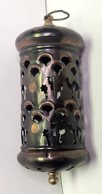 #ad Vintage Brass Hanging Tea Candle Holder Lantern $15.49