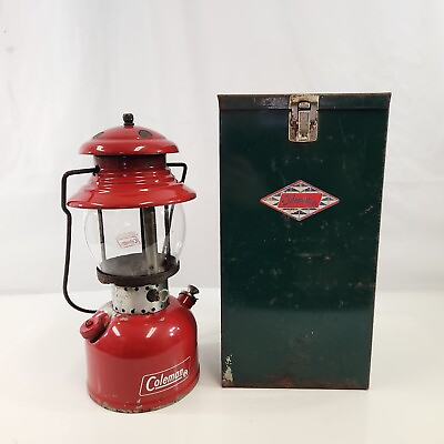 #ad Coleman Model 200 Lantern Red 1967 Canada w Diamond Logo Green Case Vtg $95.99