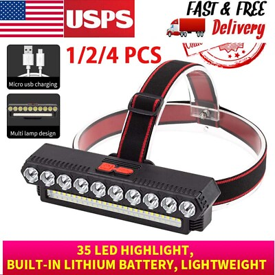 #ad 1 4PK Headlamp 35LED Bright Lumen Rechargeable Head Light Flashlight Torch Lamp $8.59