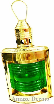 #ad Nautical Shinny Brass Green Glass Oil Lantern Maritime Ship Oil Lamp ... $90.00