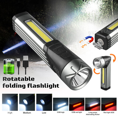 #ad #ad USB Rechargeable Magnetic Work Light Flashlight LED COB Torch Headlight Camping $8.99