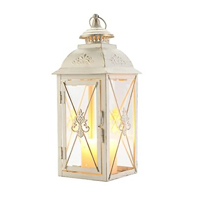 #ad Vintage Hanging Lantern 13.5#x27;#x27; Decorative Metal amp; Tempered Glass Candle Hol... $33.75