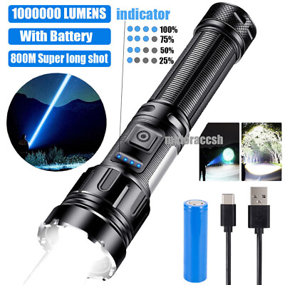 #ad 3000000 Lumens LED Flashlight Tactical Light Super Bright Torch USB Rechargeable $17.66